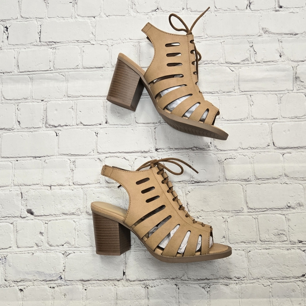 Slingback Lace Up PU Sandal Heels Women's Size 6.5